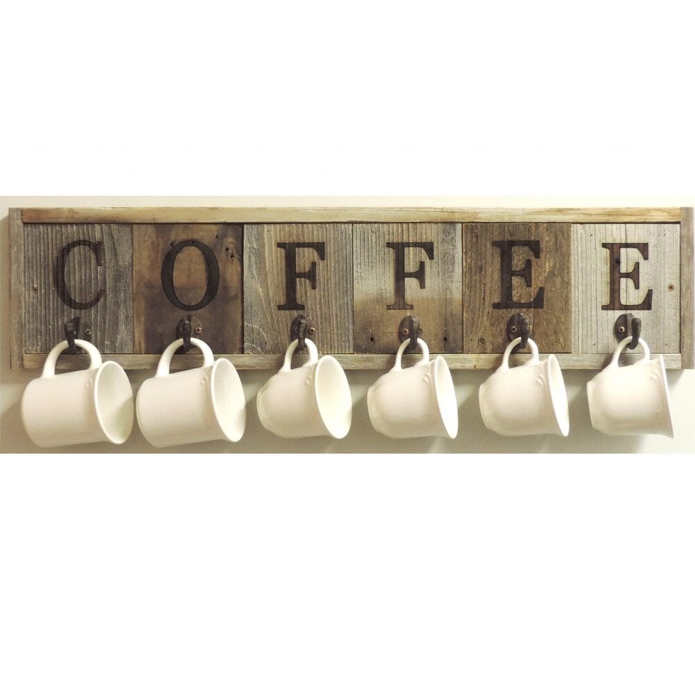 Barnwood Coffee Mug Rack Vertical Wall-Mount Coffee Cup Holder